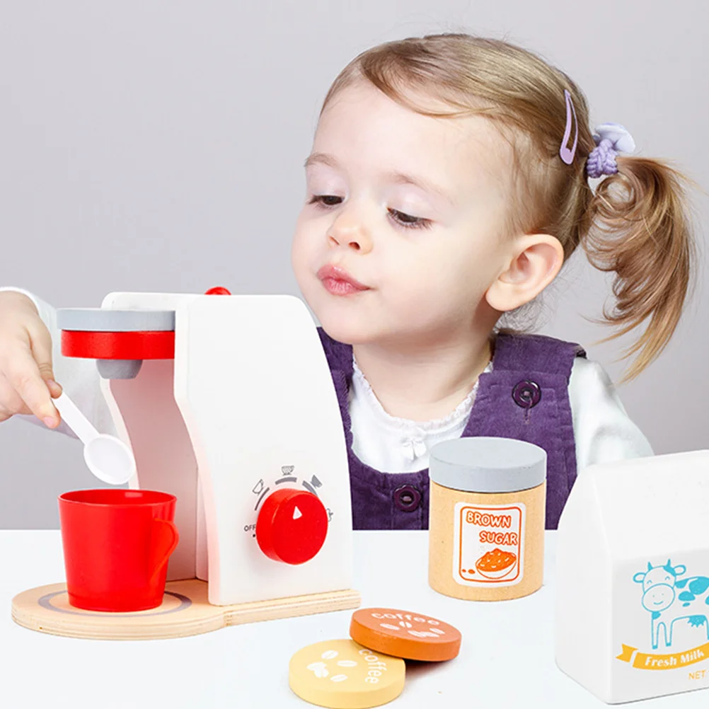 Simulation Coffee Machine Non-toxic Toy Role Play Puzzle Cognitive Development Kids Playing House Toys Wooden Healthy Material