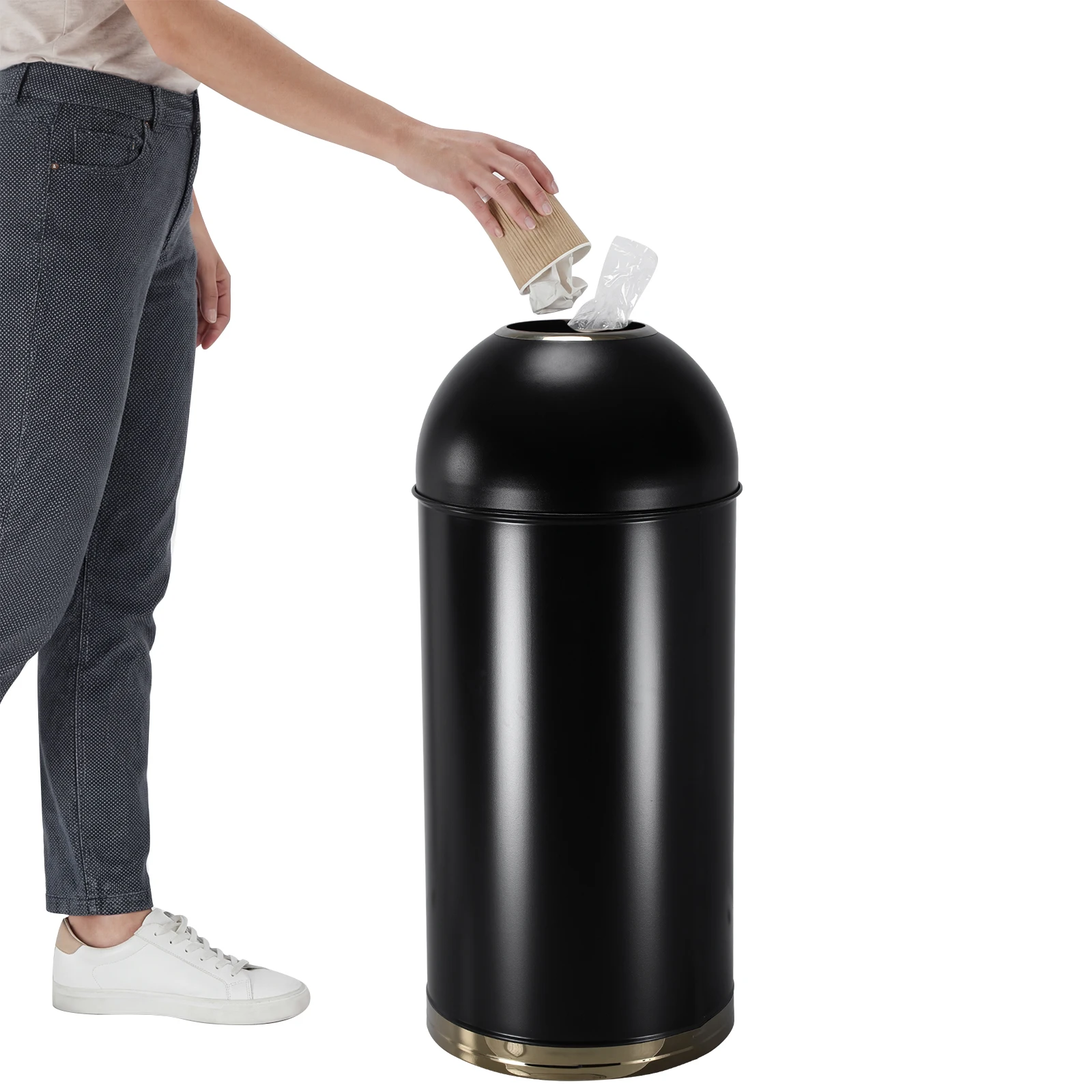 

58L Outdoor Tall Garbage Can with Removable Inner Bucket Heavy-Duty Metal Garbage Cans for Home Office Restaurant Commercial Use