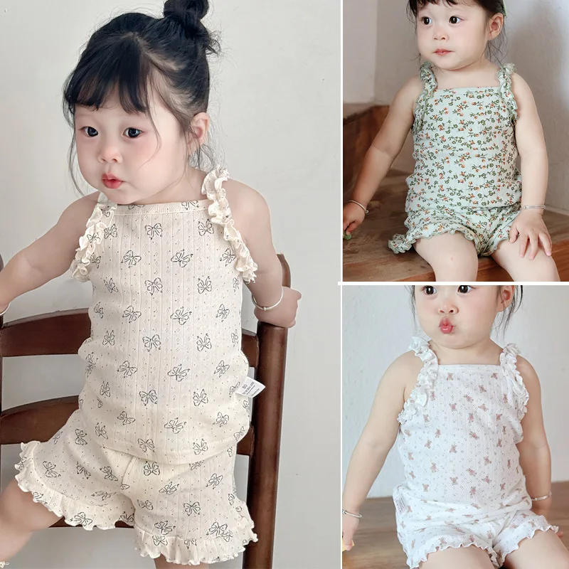 

Oakton children's clothing girls' set2026Summer girls' clothing, pure cotton with lace, sweet children's outfit, girls' clothes