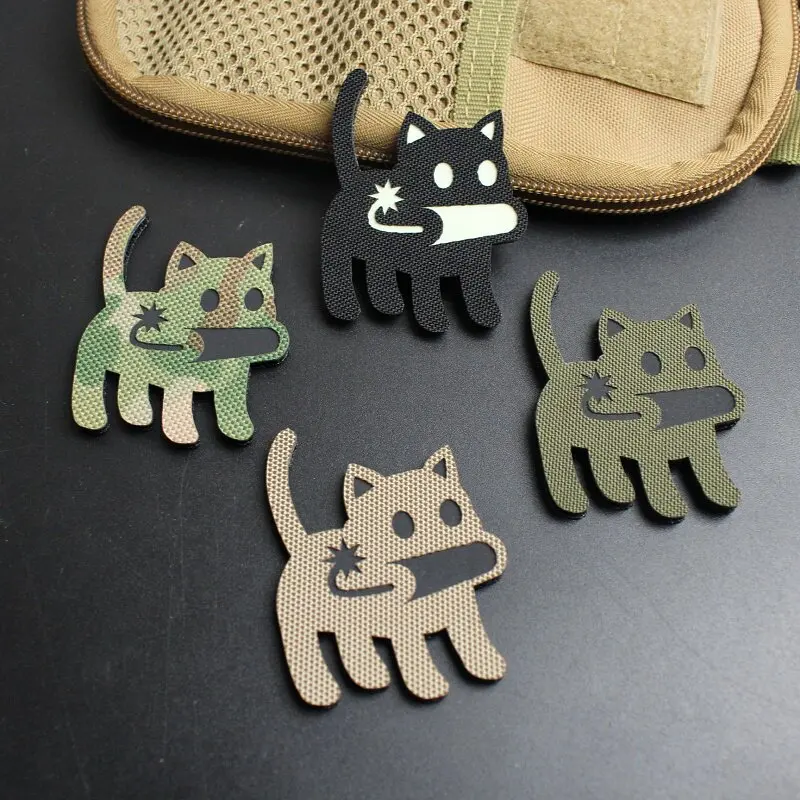 Laser-cut Reflective Camou Cute Kitten Night-light Kitten Patch for Backpack Decoration Idea Hook and Loop Patch