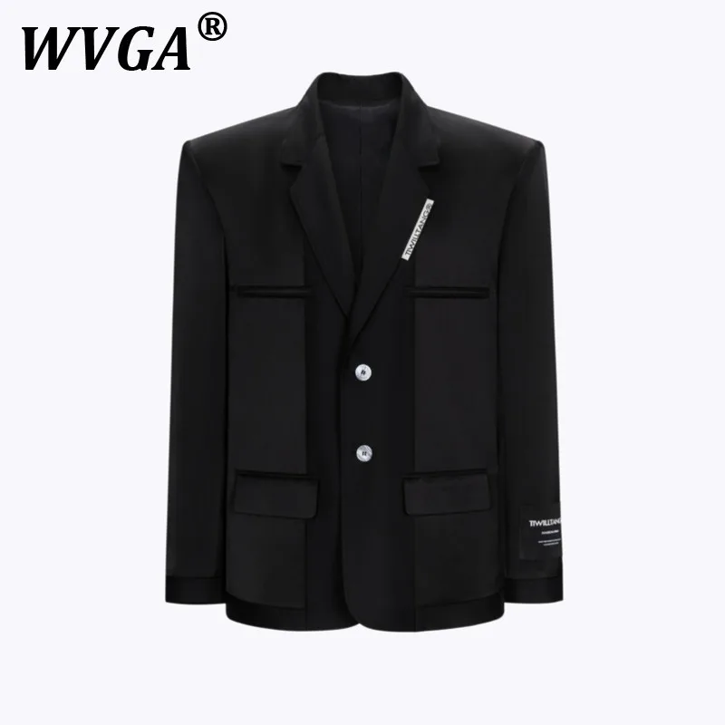 

WVGA весна осень новый мужской прилив оригинальный дизайн High Street элегантный Techwear пиджак атласный лоскутный шикарный повседневный костюм-пальто W7241