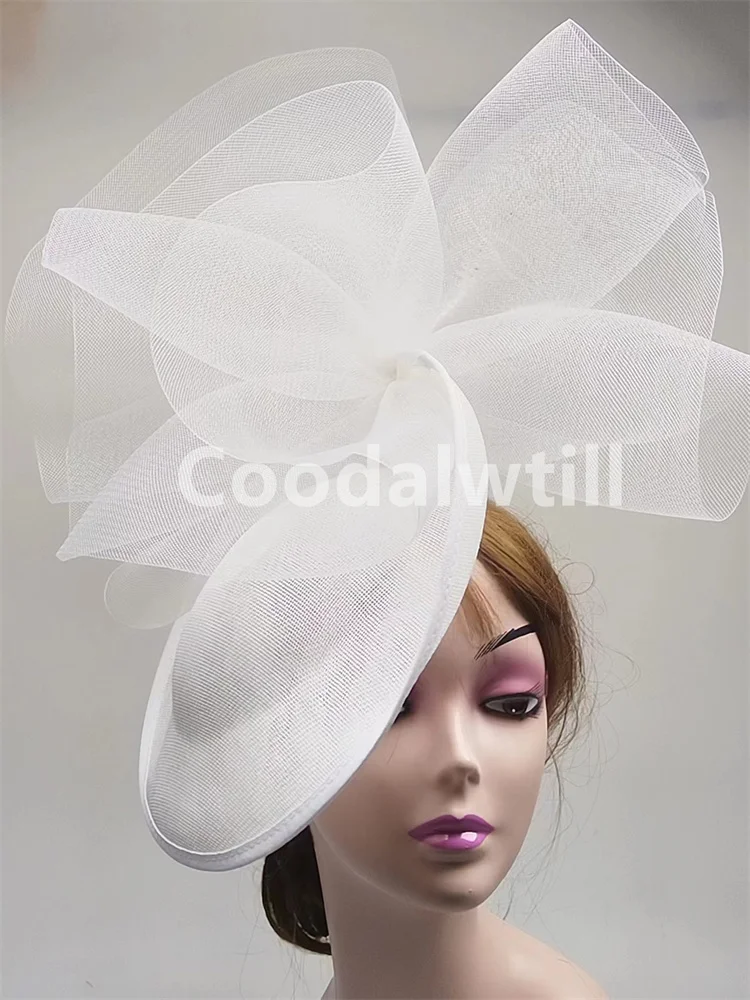 White Big Wedding Fascinator Hat Bride Women Kentucky Derby Headpiece Headband Ladies Church Cocktail Pillbox Fascinator Hats