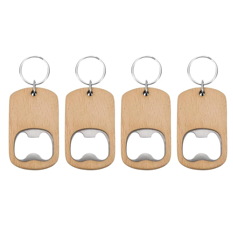 100Pcs/Lot Wooden Bottle Opener Wood Handle Stainless Steel Bottle Opener Keychain Wood Key Chain for Kitchen Bar Restaurant