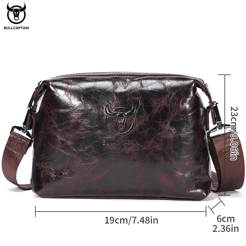 Bullcaptain Echte Leren Heren Schoudertas Casual Mode Messenger Bags Man Grote Capaciteit Onafhankelijke Kaartsleuven Tas