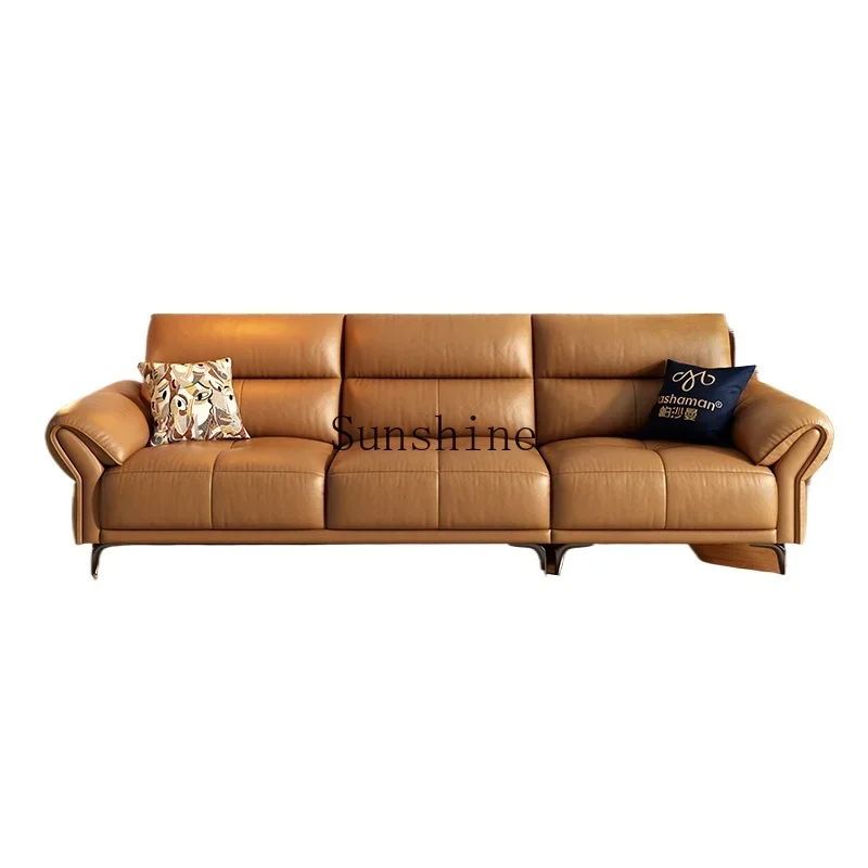 

Leather sofa first layer cowhide Italian living room new size apartment straight row high backrest