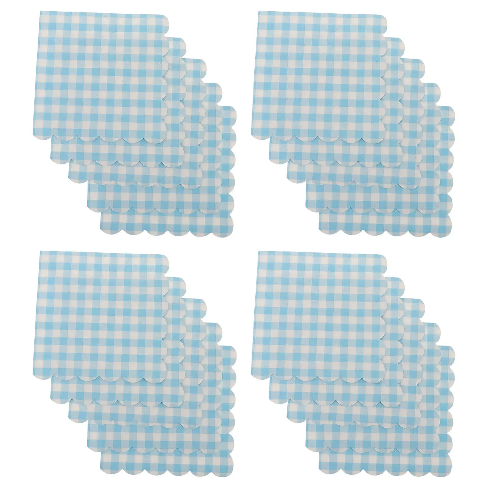 100Sheets Blue Gingham Napkins Decorative Lace Border Disposable Luncheon Napkins for Graduation Birthday Wedding Shower