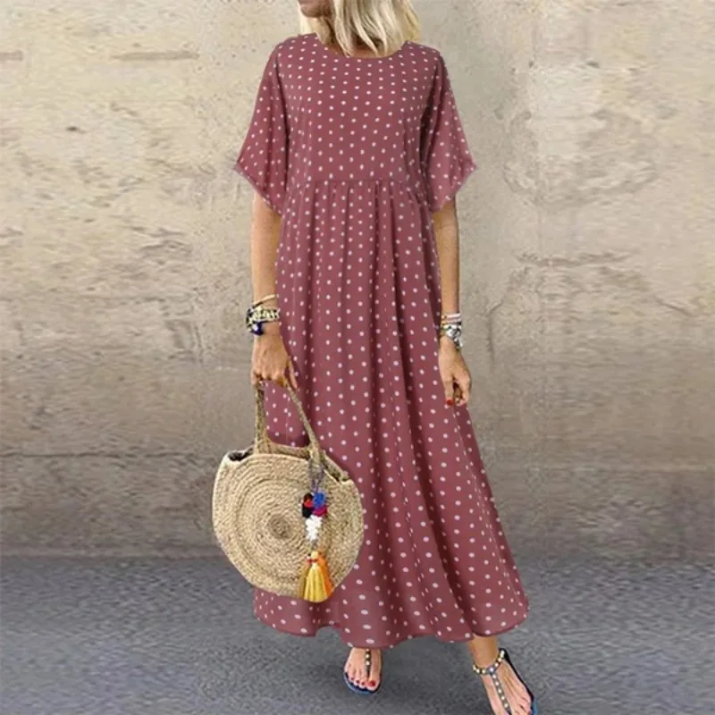 Abito maxi Boho Abito estivo a mezza manica con stampa vintage Abito ampio casual Taglie forti Abito lungo femminile Abiti grandi con altalena Abiti