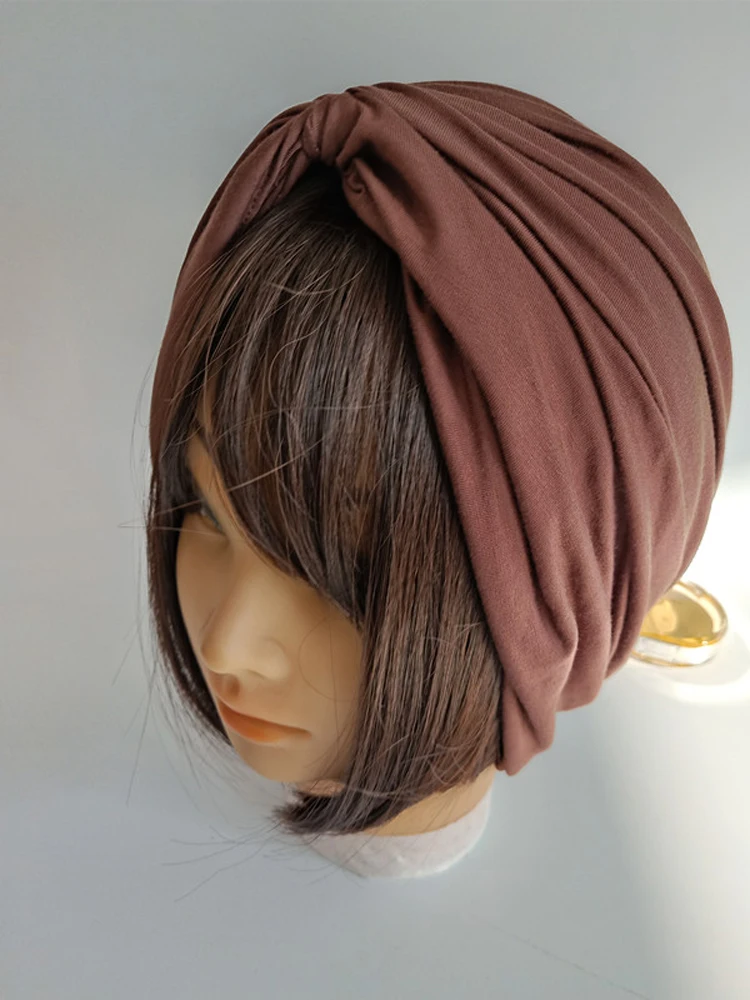 Breathable Cotton Cross Wrap Hat Stretchable Full Cover Vintage Ethnic Headwear for Maternity Bald Head Warm Winter Scarf