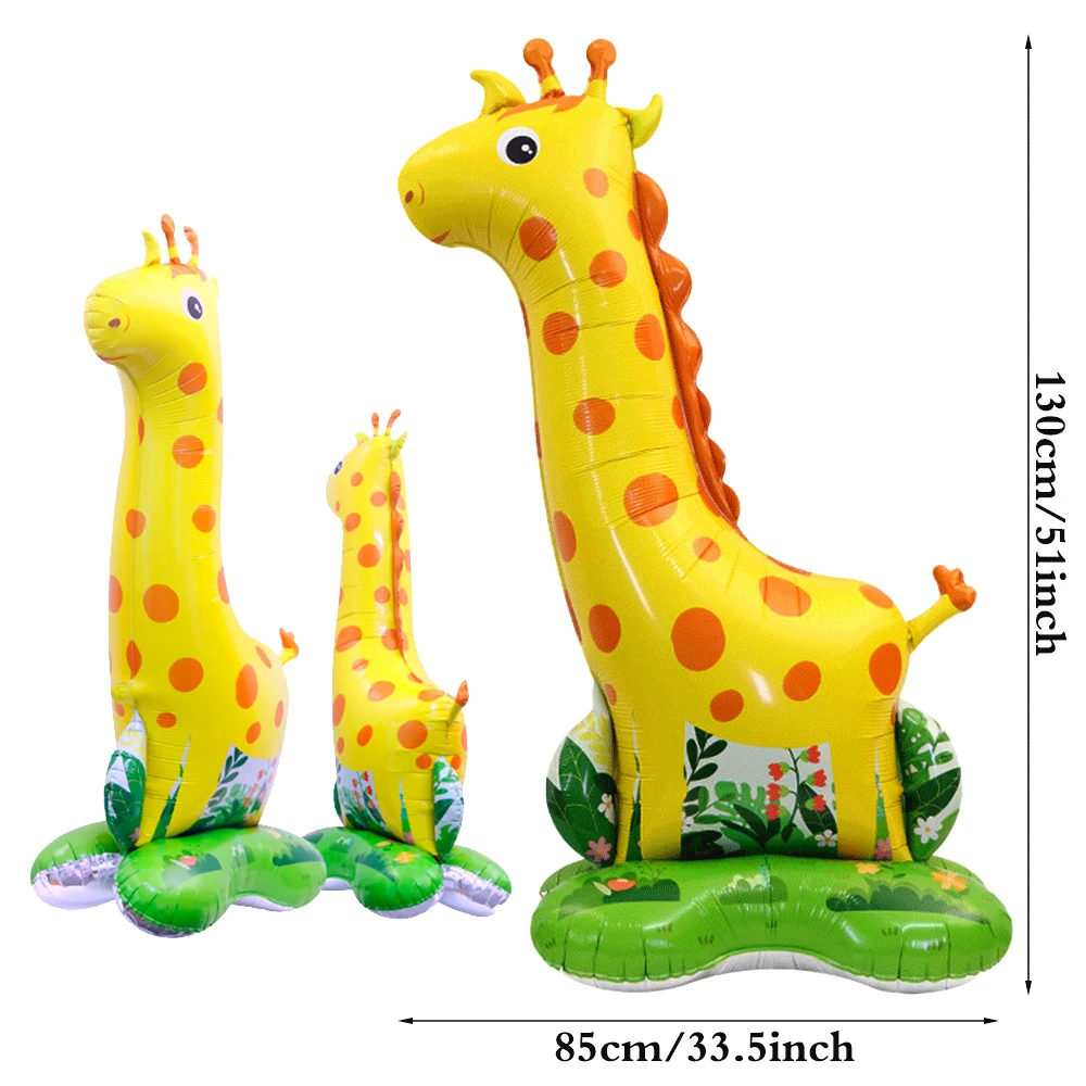 بالون شجرة جوز الهند العملاق على شكل حيوان سفاري يقف على شكل أسد وزرافة من رقائق الغابة لتزيين حفلات أعياد الميلاد الاستوائية