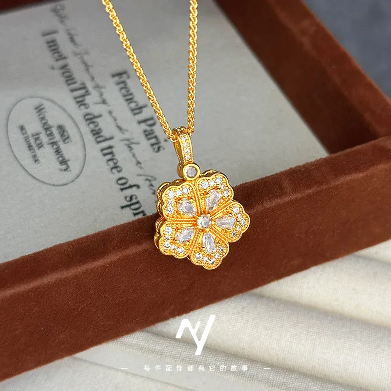 

Luxury 24K 9999 Pure Gold real gold Antique Drill Plum Pendant Brushed Plum Pendant Collarbone Necklace