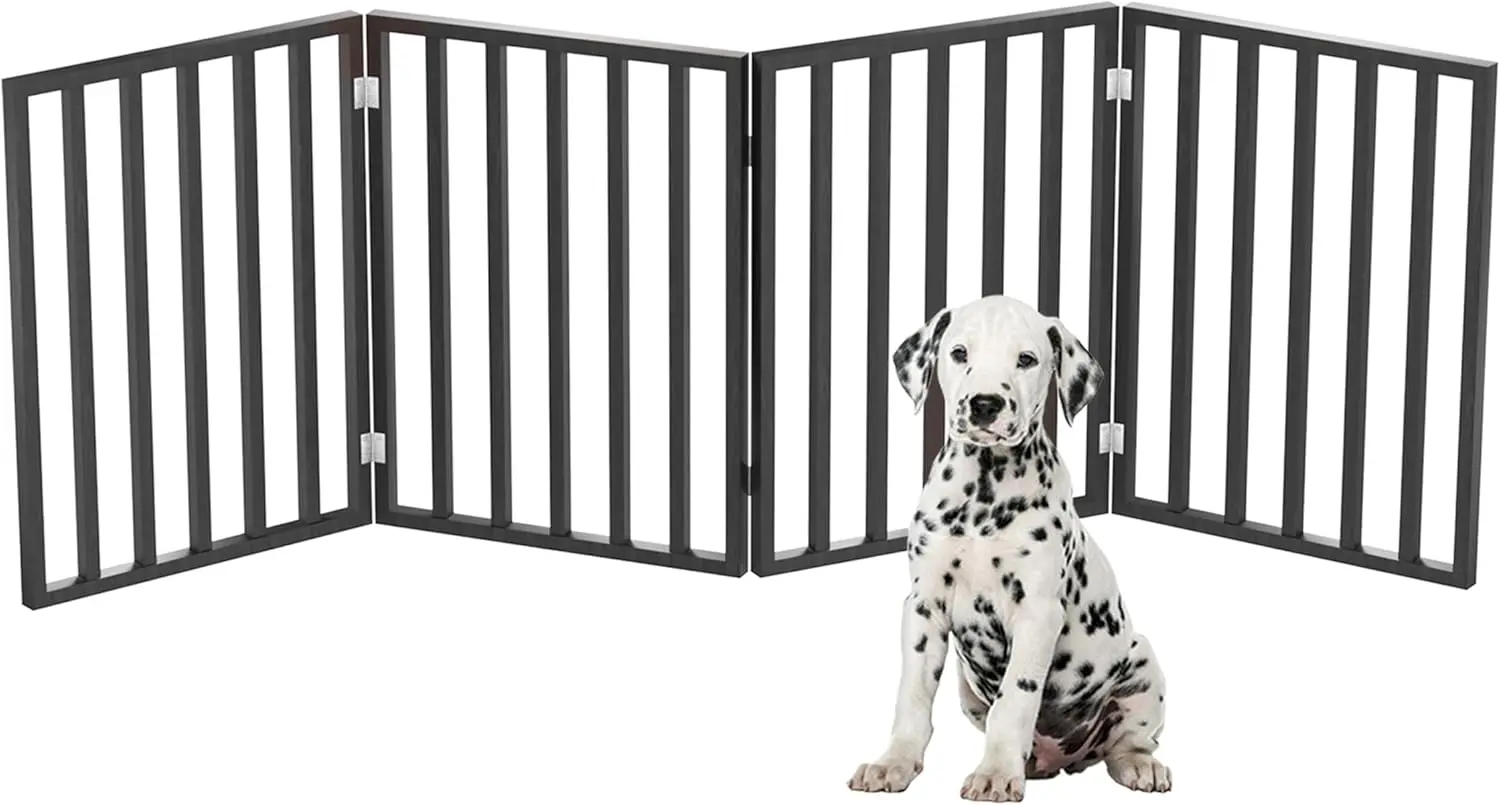 

4-Panel Foldable Indoor Pet Gate for Stairs, Hallways, Doorways - 72x24-Inch Wood Freestanding Dog Fence in Black