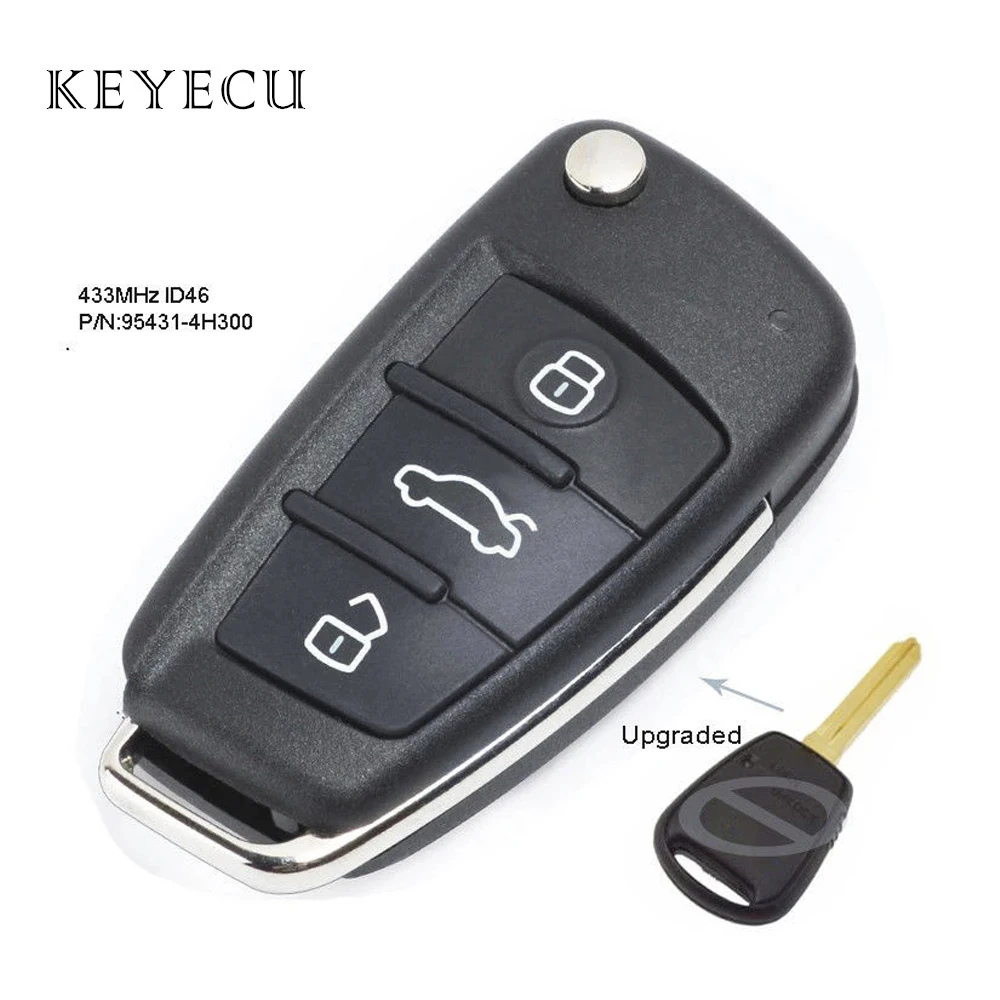 

Keyecu Upgraded Flip Folding Remote Key Fob 3 Buttons 433MHz ID46 Chip for Hyundai H1 in ZA P/N: 95431-4H300