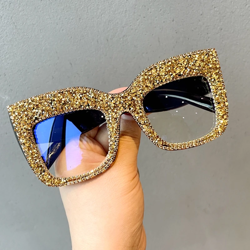 Picture 6: Rhinestone Luxury glasses women Blue Light Computer Eyeglasses Square Oversized Clear Lens Unisex Decoration Eyewear