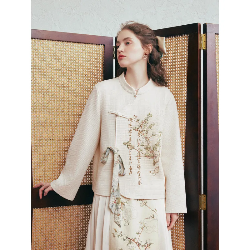 

Moonlit Romance 2026 Summer Chinese Style T-Shirt with Stand Collar & Knot Buttons