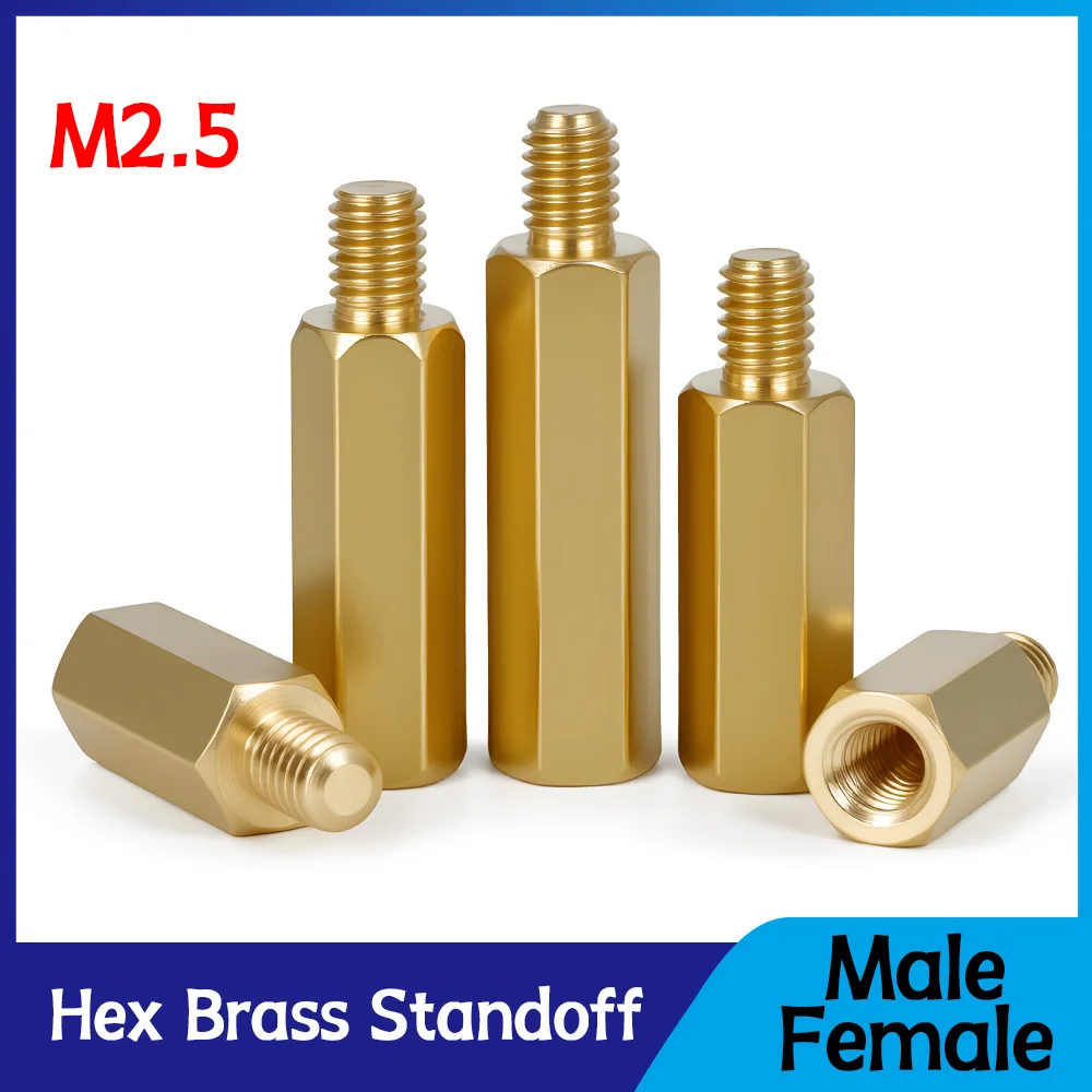 M2.5 Male-Female Hex Brass Motherboard Standoff Metric Thread PCB Support Rack Stud Spacing Screw Bolts Board Pillars Columns