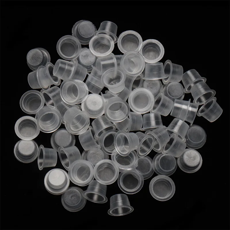 100Pcs Plastic Microblading Tattoo Ink Cup Cap Pigment Clear Holder Container S/M/L Size For Needle Tip Grip Tattoo Supplis