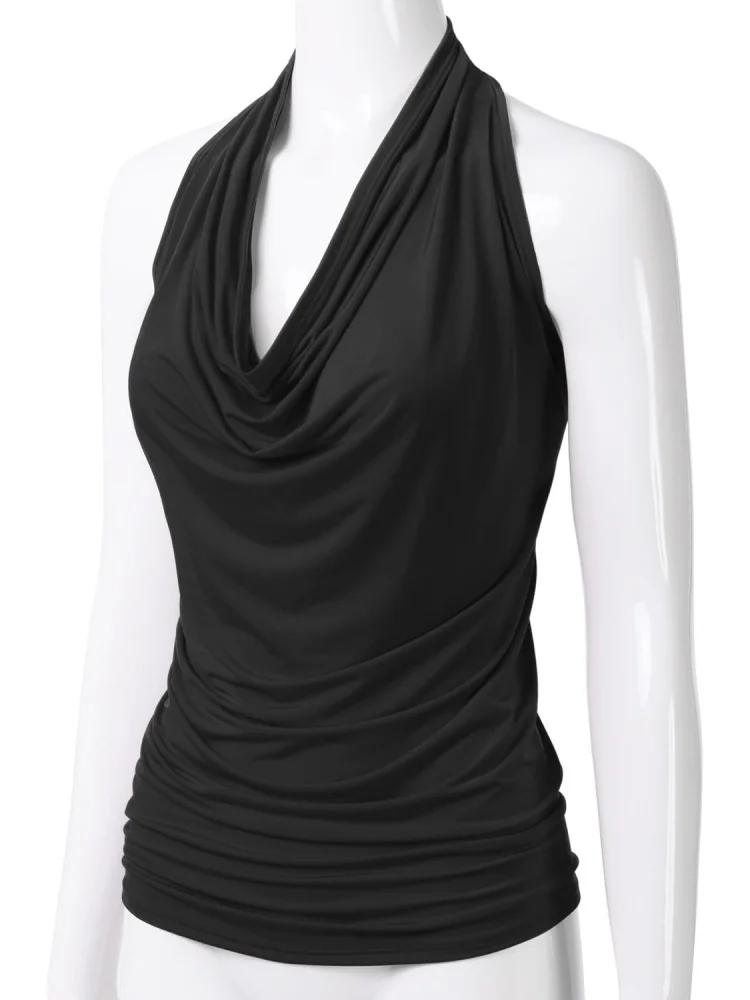 Women's Casual Halter Neck Draped Front Sexy Open Back Tank Top