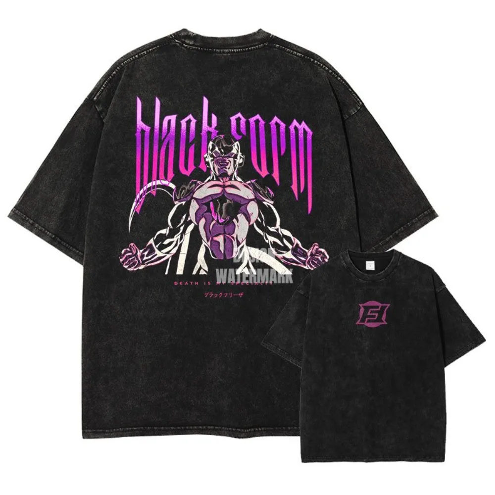

Oversized Cosplay Costumes Frieza 2026 Summer New Product Y2K Street Hip Hop Retro Men's Washed T-shirt
