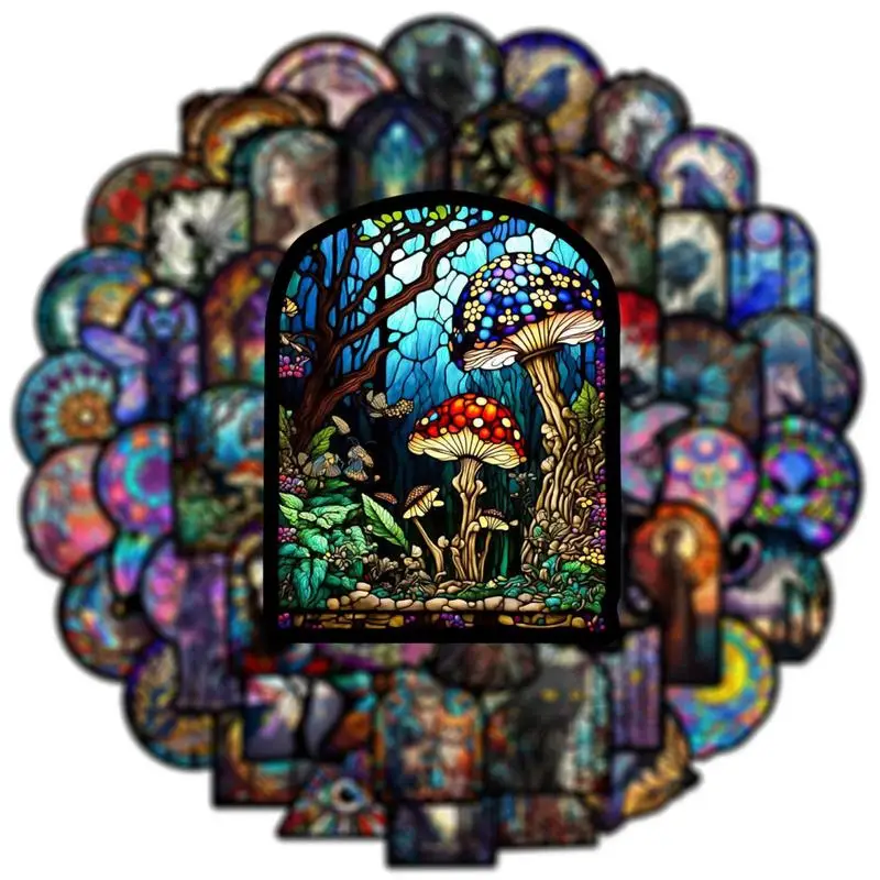 Stained Glass Window Cling 50pcs Film Sticker Glass Cling Decal Graffiti Stickers For Home Decor Anti-Collision For Homes