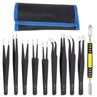 10Pcs/ set anti-static tweezers Tip elbow Precision stainless steel ESD tweezers set industrial repair tools