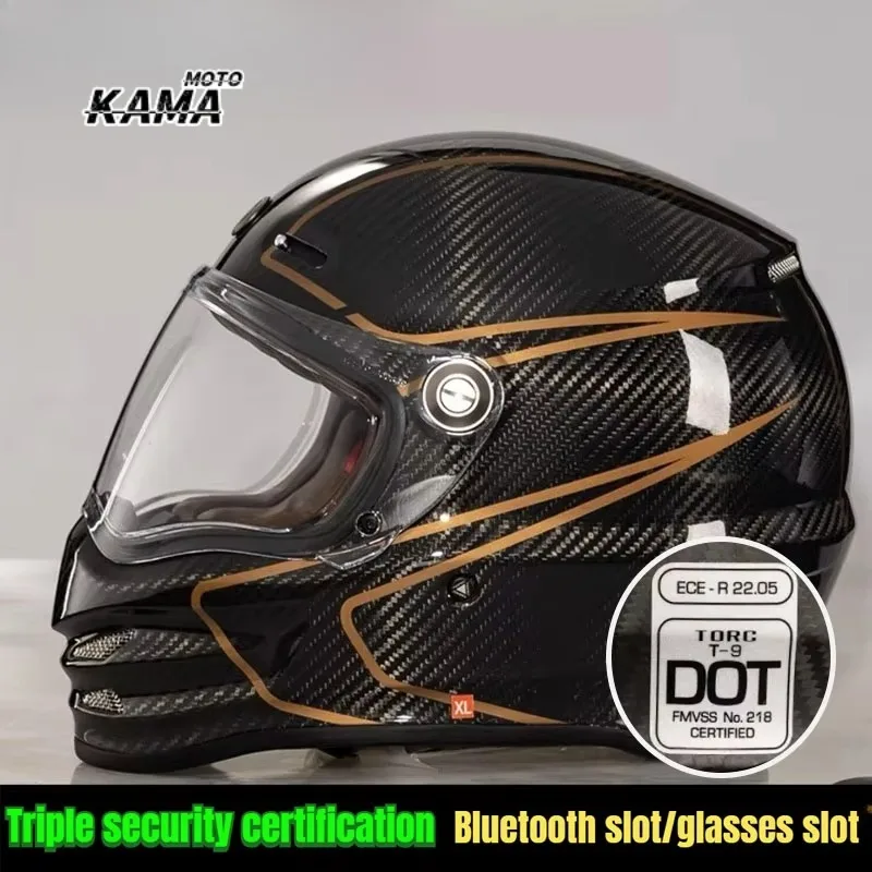 TORC DOT ECE Certified Helmet Motorcycle Carbon Fiber Helmet Extra Large Retro Motorbike Full Helmet T9 Men Women All Seasons