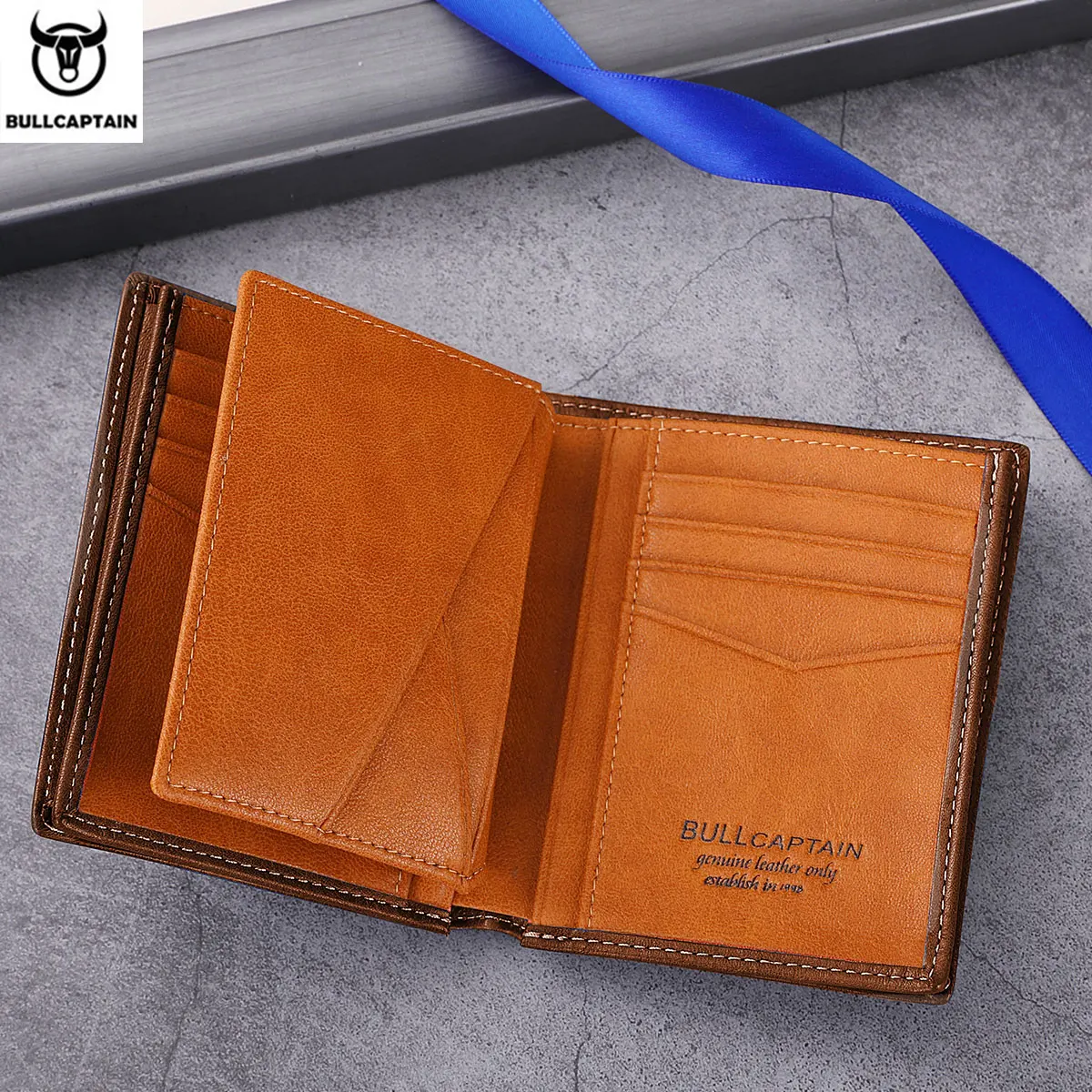 BULLCAPTAIN New 100% Leather Men\'s Wallet High Quality Product Leather Men\'s Wallet Multifunctional Card Slot Short Wallet QB017