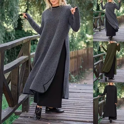 2024 Autumn Wiinter Women's Plus Size Elegant Long Pullover Dresses Robe Large Size Femme Oversized Solid Dress 2XL 3XL