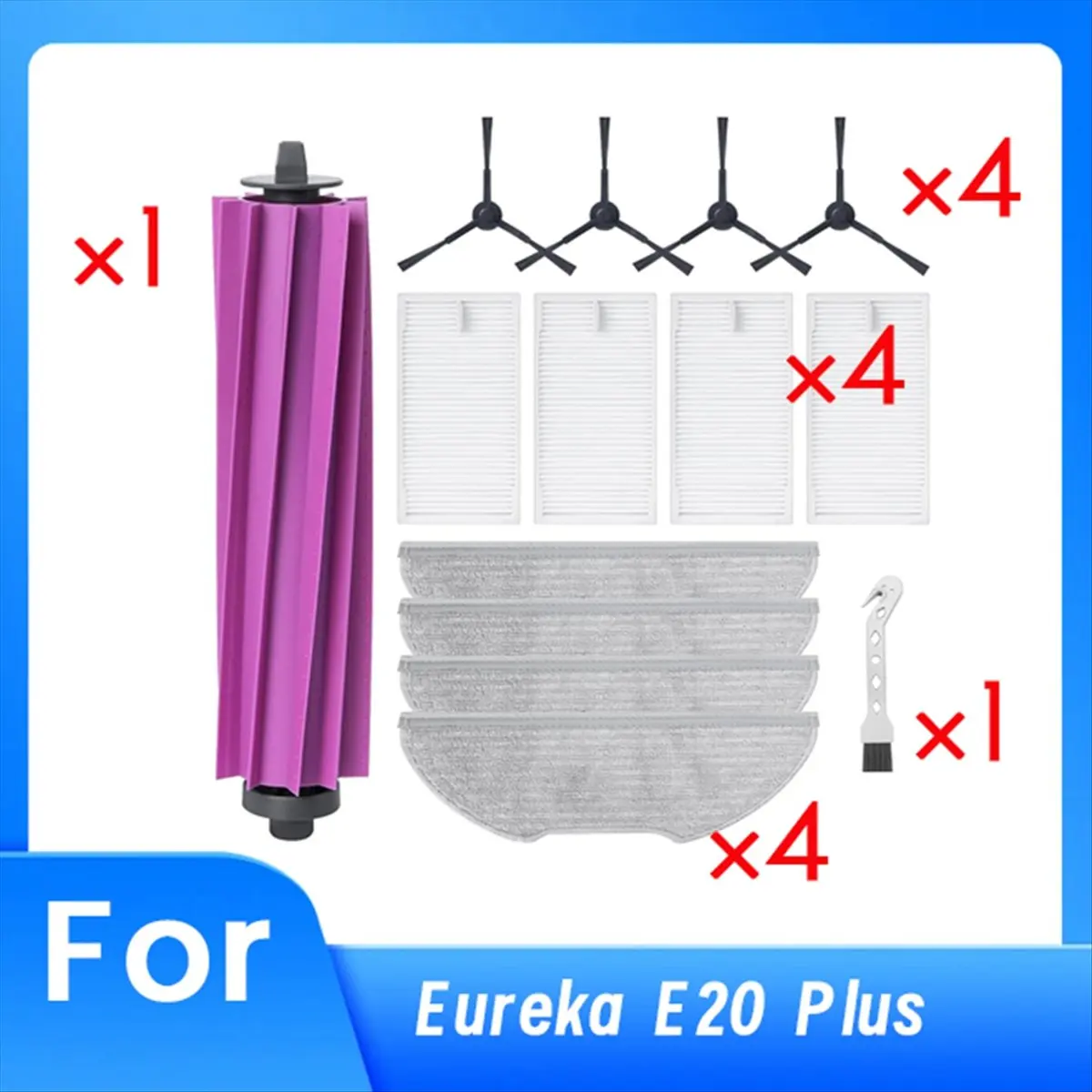 

11 шт. для пылесоса E20 Plus, аксессуары, роликовая боковая щетка, HEPA-фильтр, накладка для швабры, необходимые аксессуары для пылесоса [BWASCLIM]