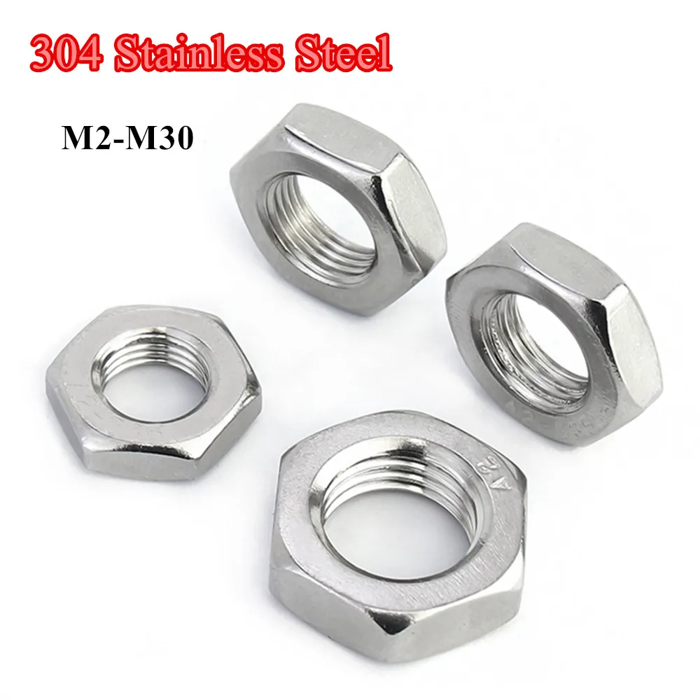 

M2 M2.5 M3 M4 M5 M6 M8 M10 M12 M14 M16 M18 M20 M22 M24 304 A2-70 Stainless Steel Flat Hex Hexagon Thin Nut Jam Nut DIN439 GB6172