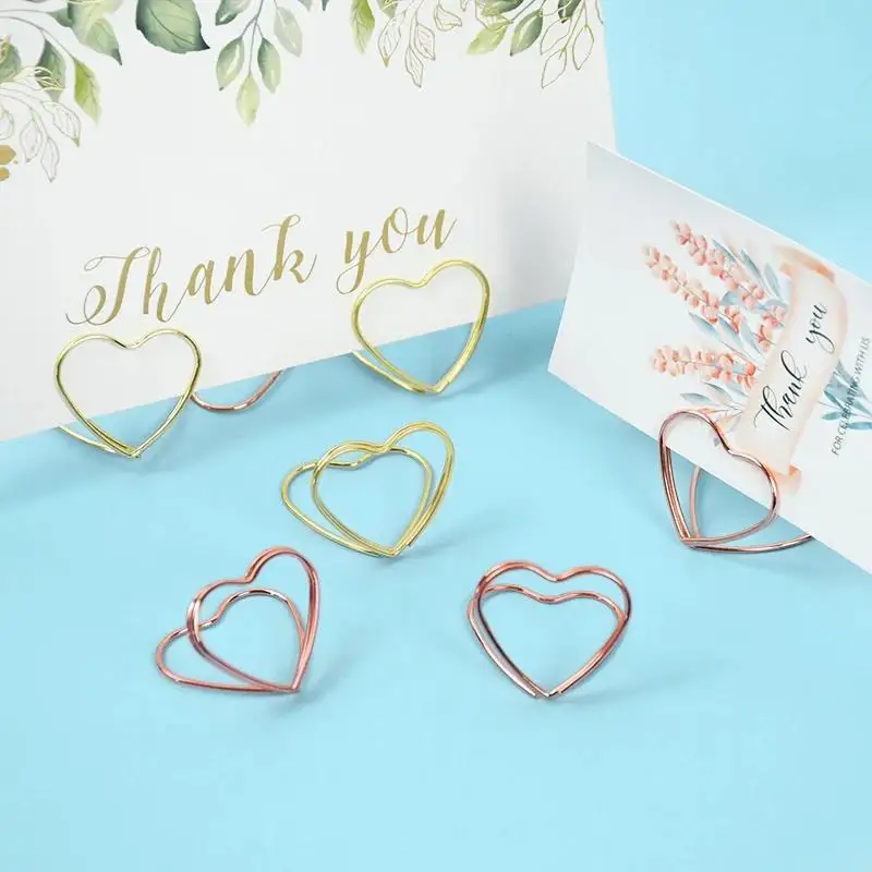 Double Heart Shape Metal Memo Holder, Table Placecard, Photo Clip, Card Stand, Banquete de casamento, Coração Message Holder, 20Pcs