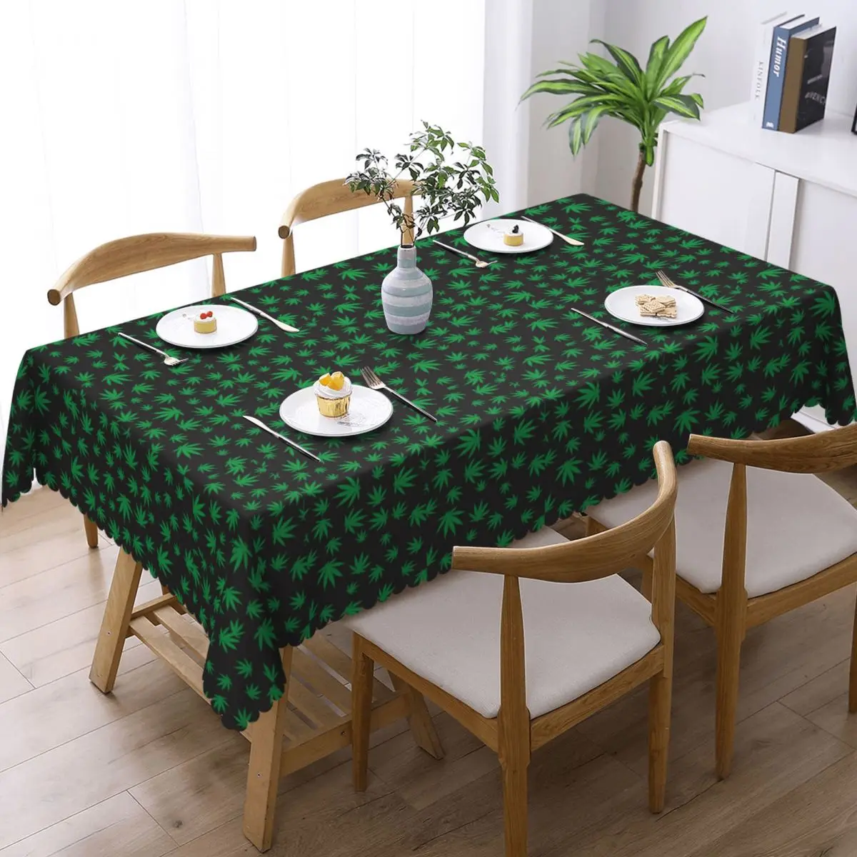 Cannabis Leaves Marijuana Weed Leaf Customized Rectangular Tablecloth Oilproof Table Cover for Dining Events Table Cloth