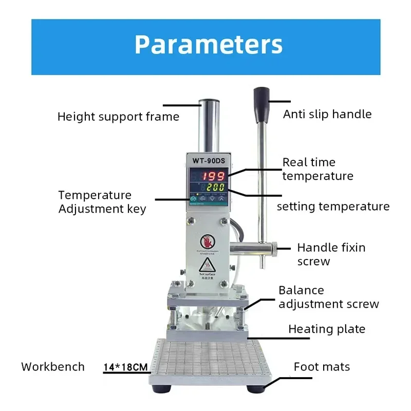 Hot salesMachine Manual Bronzing Embosser PVC Leather Branding Press Machine Burn Iron Logo Stamp Tool Desktop Hot Stamping