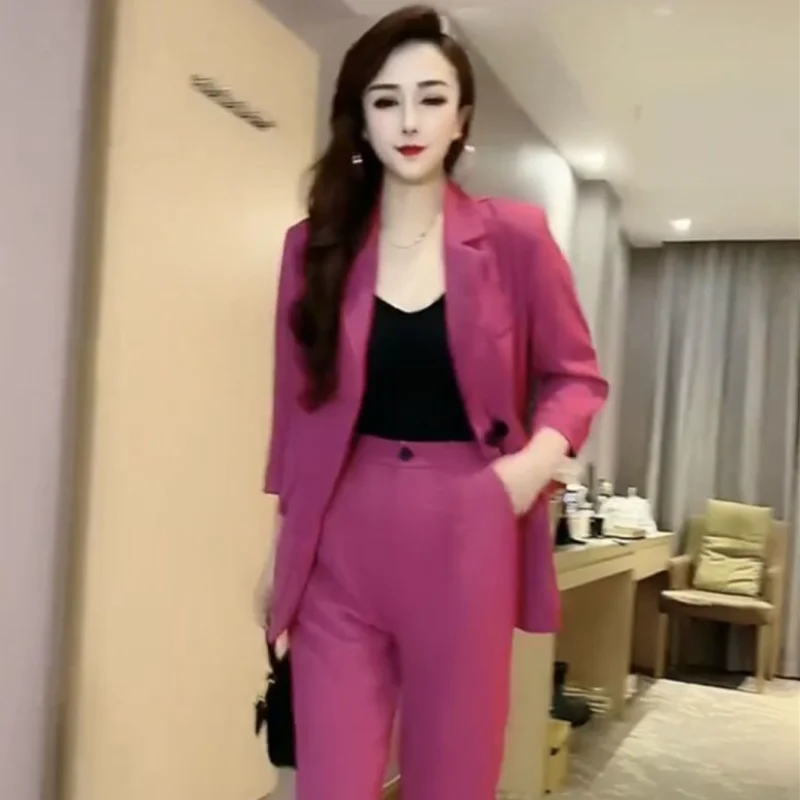 Single/Set 2024 Summer New Temperament OL Suit Coat High Waist Capris Fashion Two Piece Set