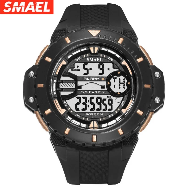 

SMAEL 1519 Men's Sport Fashion Multifunctional Large Dial Student Electronic Watch Calendar Waterproof LED Digital Watch Male