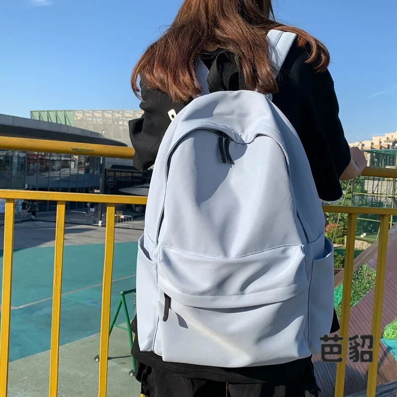 Large Capacity Pure Color Unisex Backpack for Junior And High School Students College Students Trendy Dual-Shoulder Bag