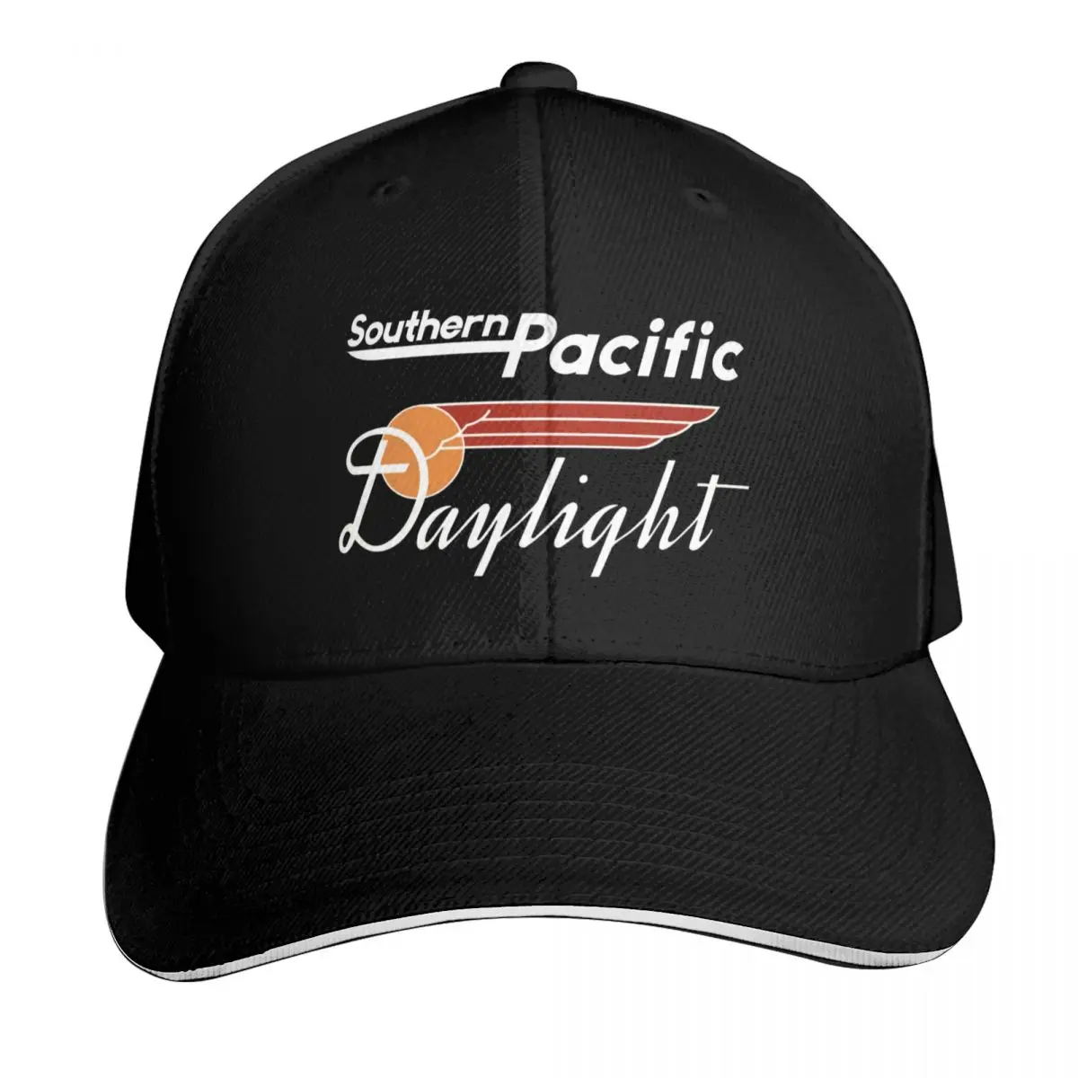 Vintage Southern Pacific Railroad Daylight Baseball Cap Quick Dry Performance Cotton Twill Breathable Contrast Two Tone Brim
