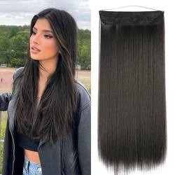 As extensões naturais retas longas do cabelo, nenhum grampo, fio invisível, parte falsa do cabelo, hairpiece sintético, preto, Brown, louro, pisca alinha