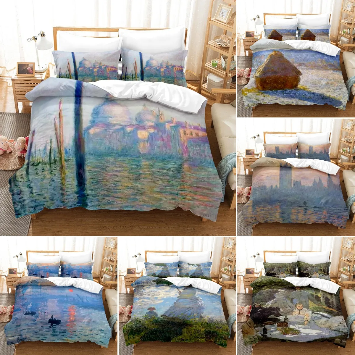 

Printed Duvet Cover Set with Famous Paintings by Monet and Van Gogh. Ideal for Teens and Adults