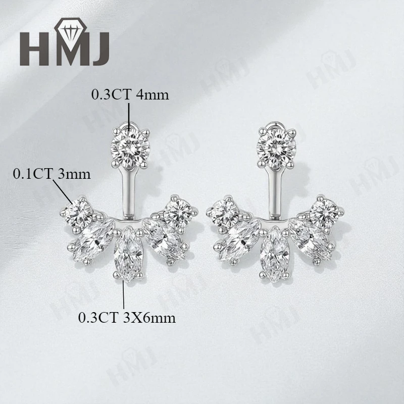 Earrings with 2.8CT D Color Round Marquise Cut Moissanite 925 Silver Plated White Yellow Gold Ear Stud Fashion Christmas Gift