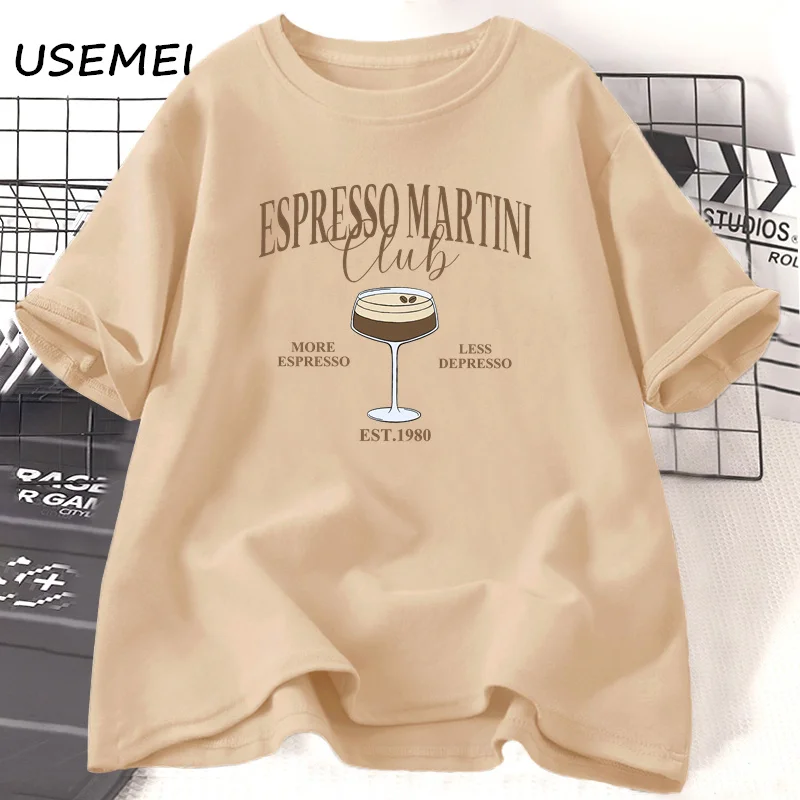 

Cocktail & Social Espresso Martini Club T Shirt Funny Drinking Martini Lover T-shirt Casual Cotton Short Sleeve O Neck Tops