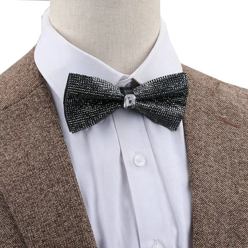 Pajarita con diamantes de imitación para hombre, cuello de cristal brillante, lazo de lujo para boda, banquete, fiesta, nudo de mariposa ostentoso,