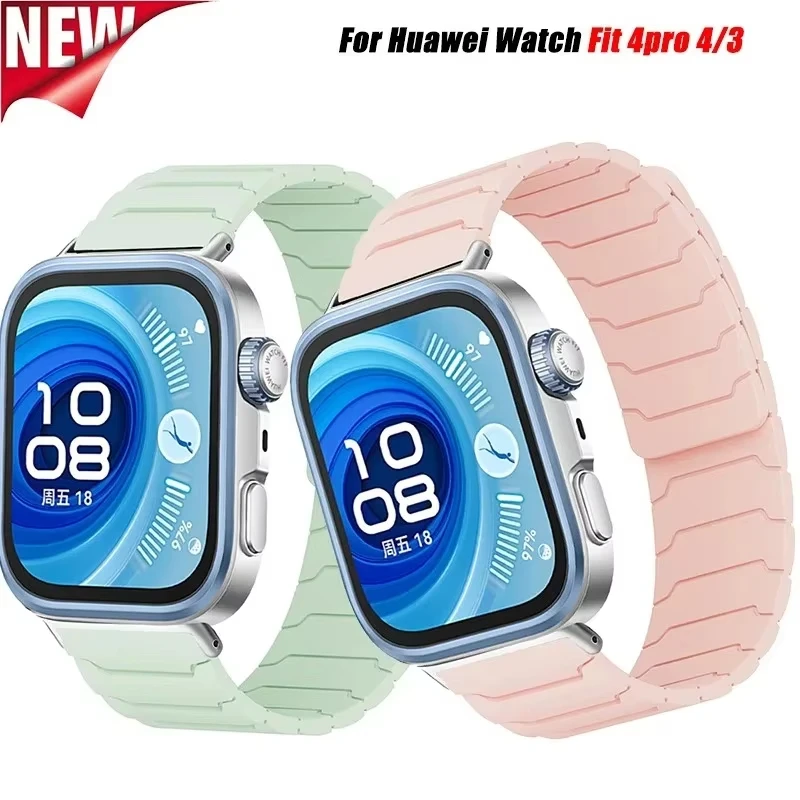 Magnetic Silicone Strap for Huawei Watch Fit 4/Fit 3 Sports Bracelet Replacement Wristband for Huawei Watch Fit 4 Pro/4 Correa