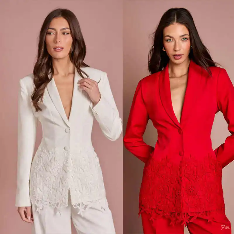 

2026 New Women Suit 2 Pieces Blazer Pants Shawl Collar Lace Formal Occasions Wedding Banquet Party Customized