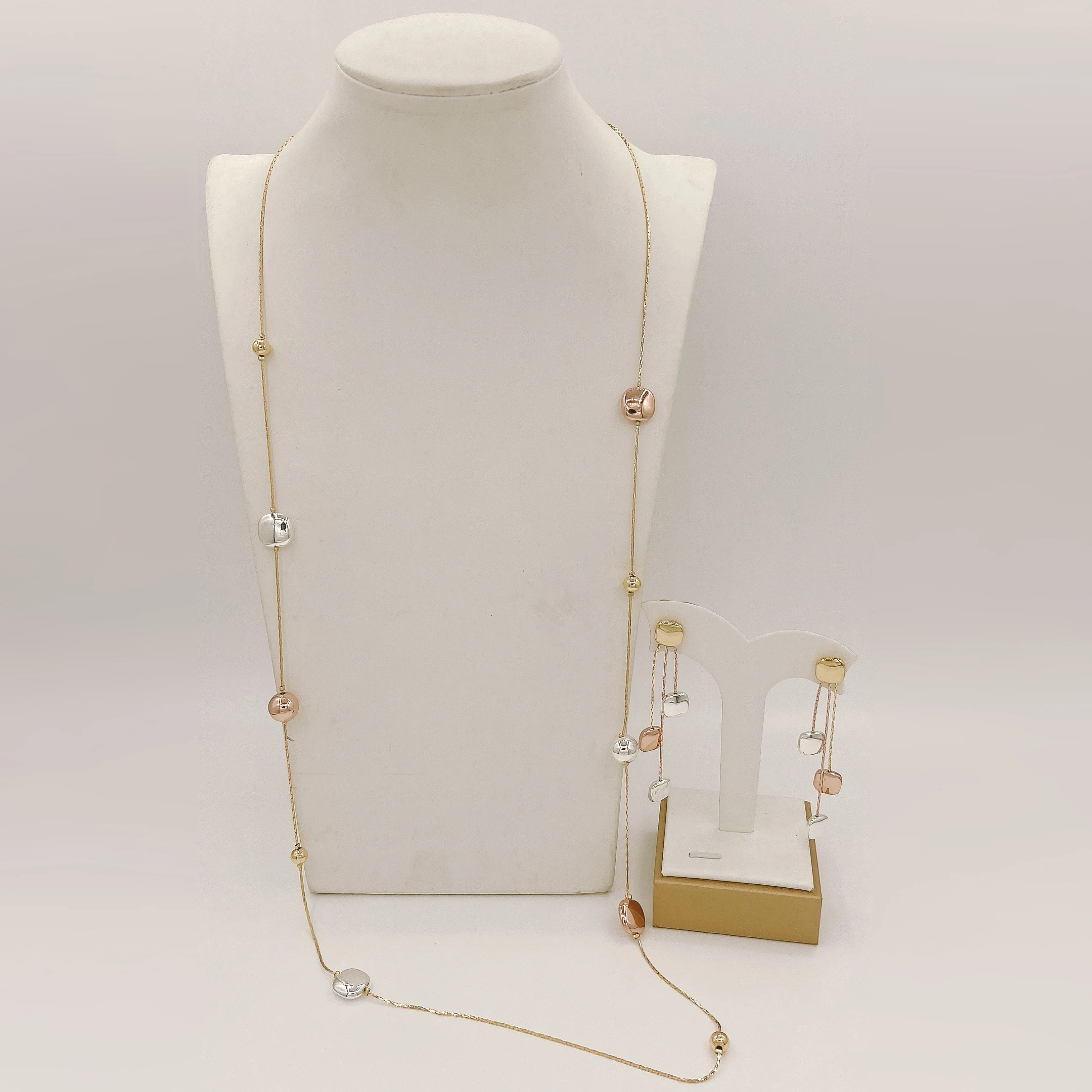 

Gold Plated Jewelry Sets New Necklaces For Women Girls Christmas Party Gifts High Quality Luxury Face Pendant Two Tone Earrings