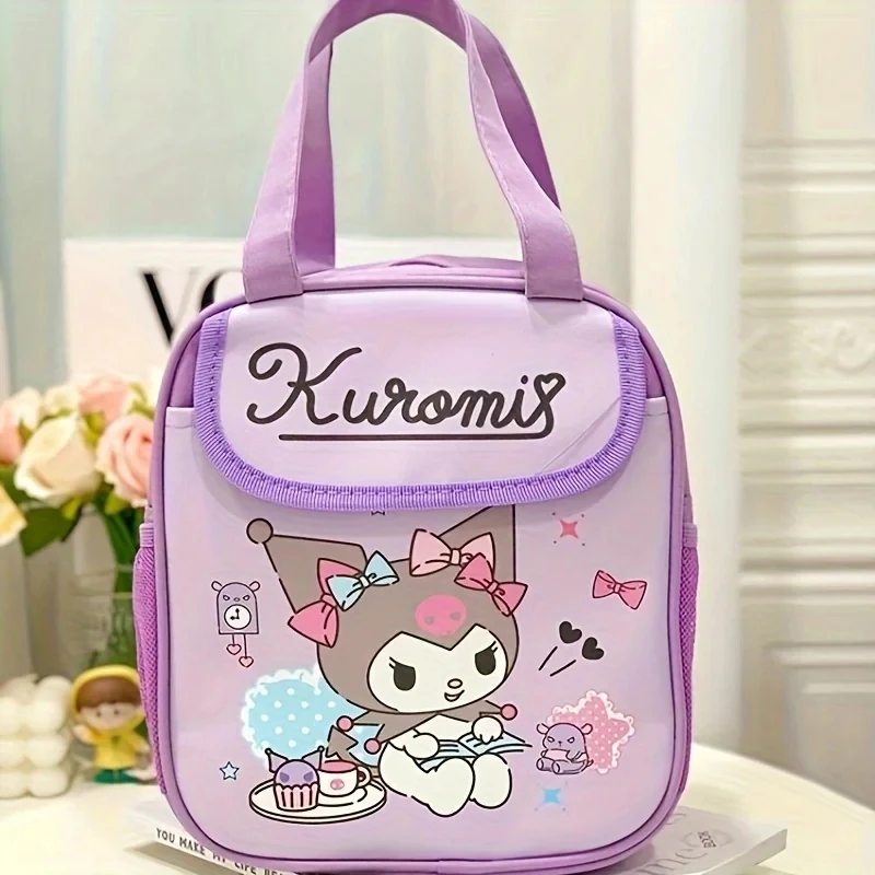 Cute Sanrio Kulomi Insulated Fashionable Lunch Bag Reusable Foldable Zipper Closure Pu Material Unlined Hellokitty Handbag