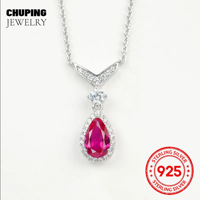 

ChuPing Fine Jewelry Lab Рубин и Изумруд Груша огранки 5*7 мм 1CT Ожерелье S925 Серебро Роскошный подарок на День святого Валентина для женщин Сверкающий