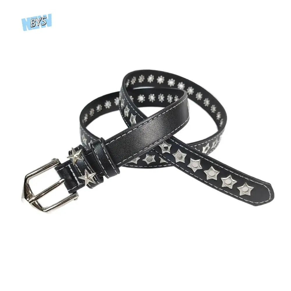 نجمة الثقوب Y2K ستار أحزمة وسط بولي Leather الجلود الشرير الزخرفية المرأة حزام البنطال الجينز الفاخرة مشبك معدني الفتيات برشام زنار