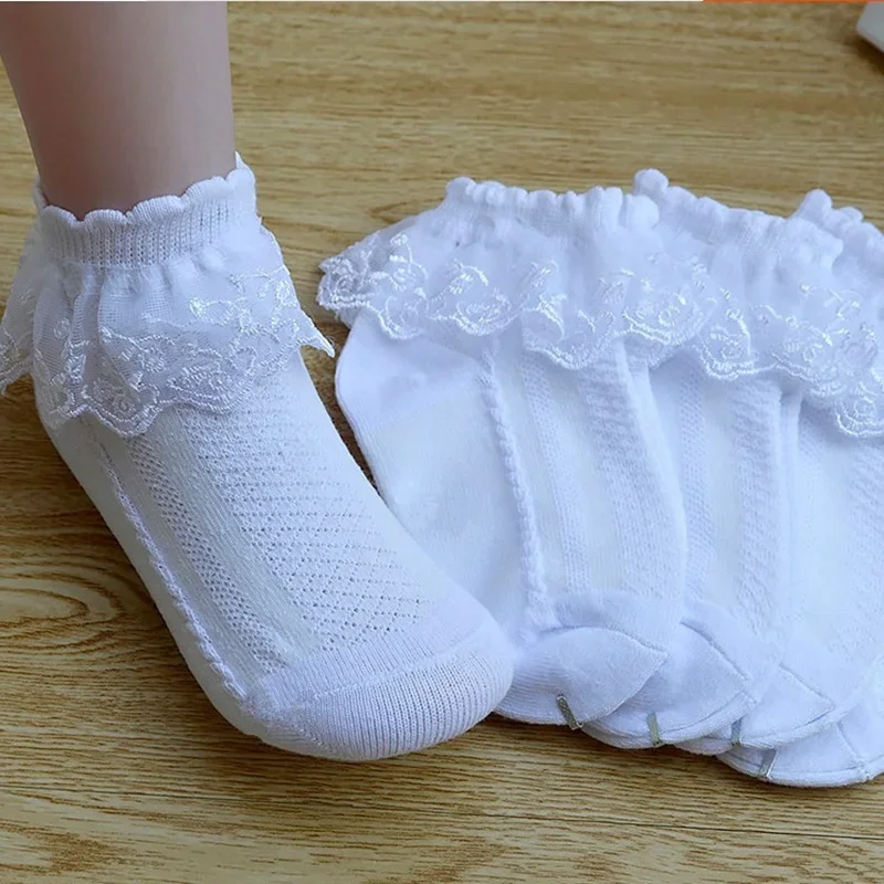 Kids Breathable Cotton Lace Casuals Socks for Baby Young Girls Ruffle Princess Mesh Socks for 1~7T Years Old Children Ankle Sock