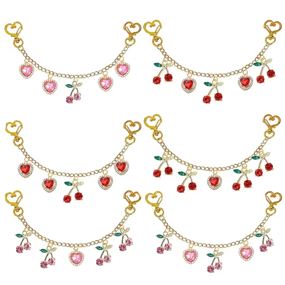 Fashion Alloy Bag Charm Cherry Heart Shape Glass Stone Inlaid Bag Pendant Bag Hanging Decor Girl Gift