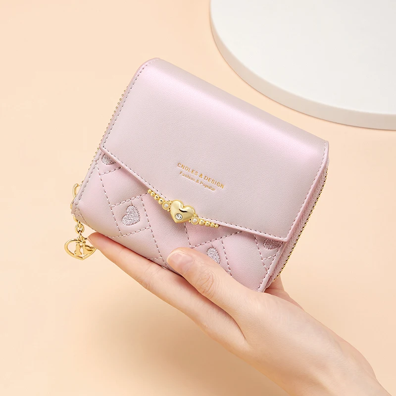 women leather wallet small purse pink color